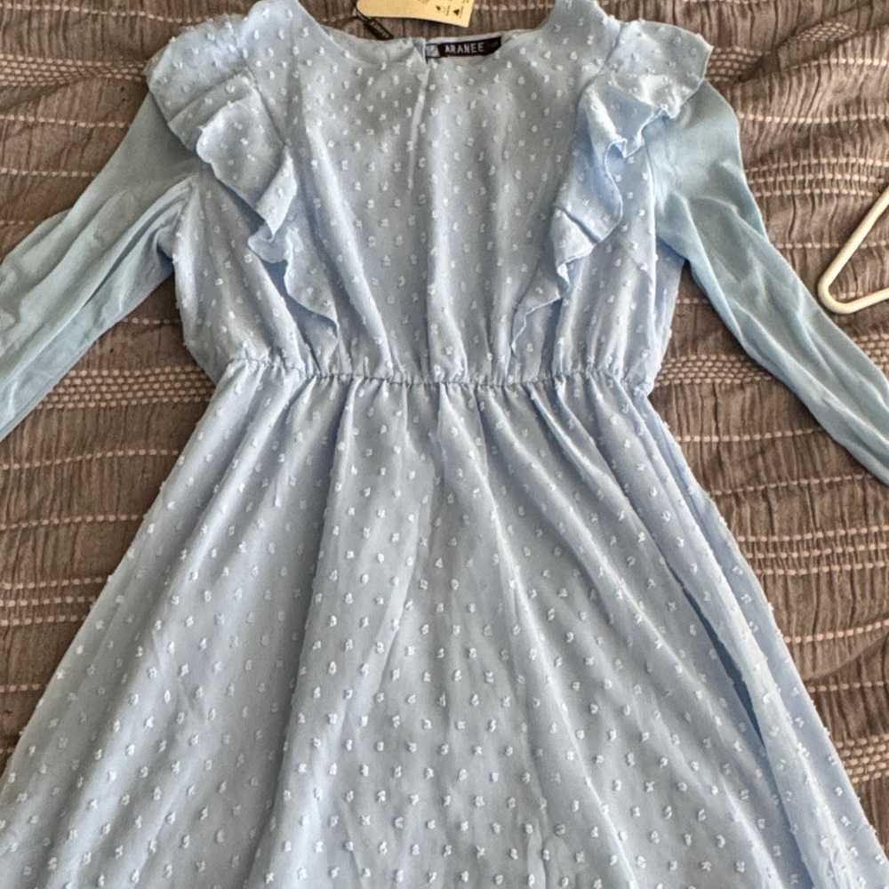 Light Blue Ruffled Swiss Dot blue Dress